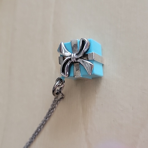 Tiffany & Co Blue Box Enamel Present Gift Pendant with Chain - Picture 2 of 4